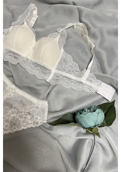 Kadın Üçgen Dantel Bralet Desteksiz Sütyen Takım Ekru