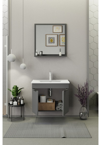 Biani Fix Arya 75 Cm Banyo Dolabı,Seramik Lavabolu, Aynalı,Lavabo Dahil,Mdf,Mat Gri Biani Fix Arya 75 Cm Banyo Dolabı,Seramik Lavabolu, Aynalı,Lavabo Dahil,Mdf,Mat Gri