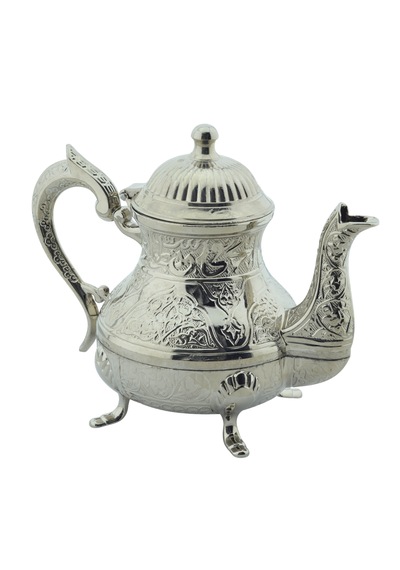 Dekoratif Gümüş Renkli Zarif İşlemeli Metal İbrik Demlik 17cmx22cm M2 Gümüş