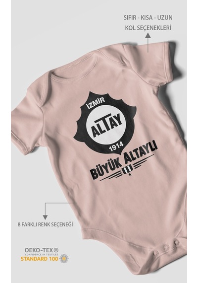 Morivokids Büyük Altaylı Altayspor Kısa Kollu Bebek Body %100 Pamuk Pastel Pembe