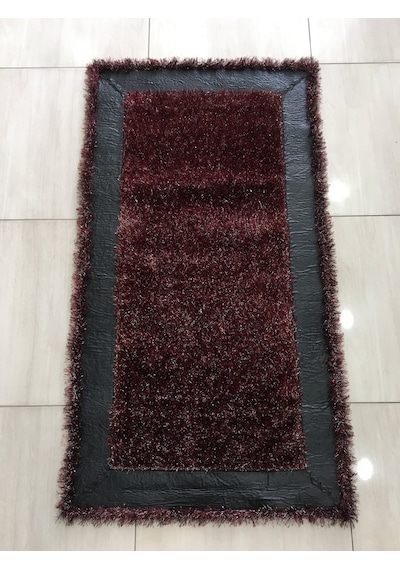 Saray Halı Simli Deri 80X150 Kırmızı Siyah Deri Küçük Ölçü Halı !
