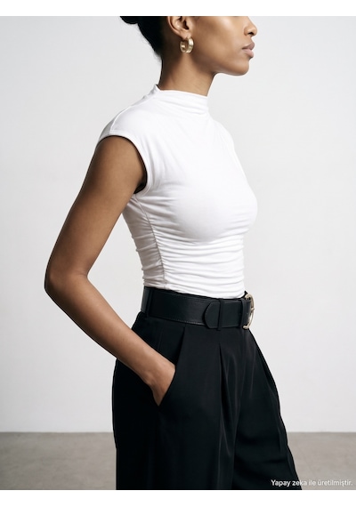 Dilvin 33211 Bra-free Büzgü Detaylı Top Beyaz
