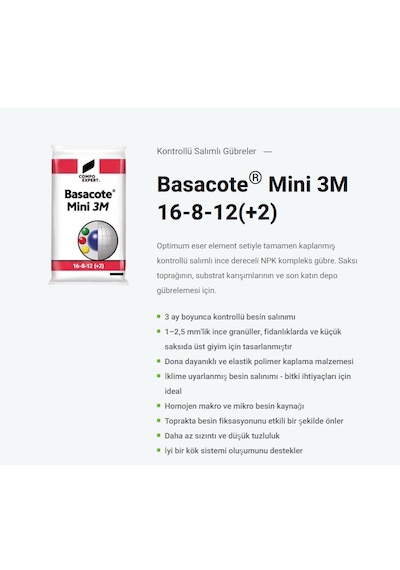 Compo Basacote Mini 3M Gübre (16-8-12 +2Mgo +Me) 15 KG  Çim Fidan