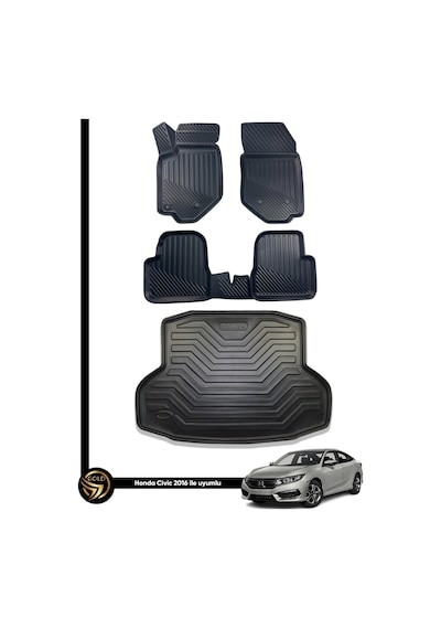 Honda Civic 2016-2020 Havuzlu 3d Paspas+bagaj Havuzu İkili Set