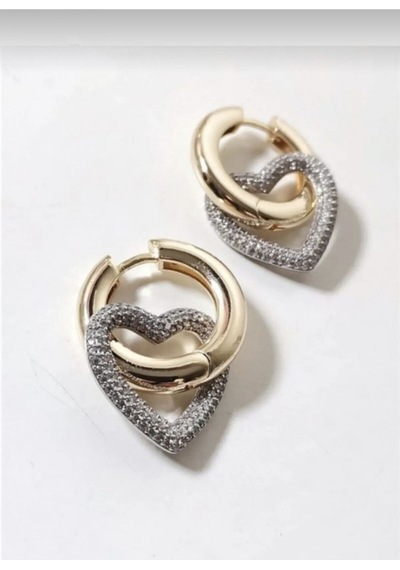 Kadın Gold Trend 500 Adet Zikron Taşlı Kalp Küpe Gold - 598767909 Gold