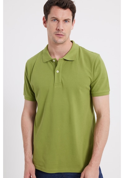 Tudors Erkek Slim Fit Dar Kesim %100 Pamuk Yeşil Polo Yaka Tişört-46201 Yeşil
