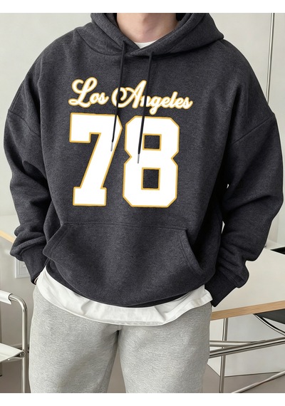 Startmore Startmorelos Angeles Numarası 78 Baskı Erkekler Sonbahar Hoody Yumuşak Cep Tişörtü Rahat Polar Eşofman Antrasit