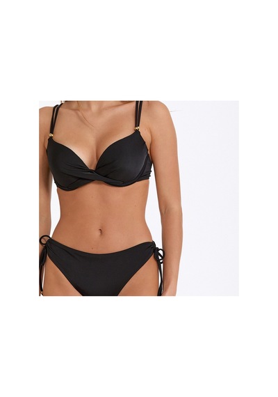 Argento Kadın Düz Siyah Full Push Up Dolgulu Bağlamalı Bikini Takımı Siyah