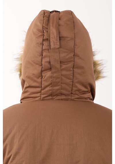 Maraton Sportswear Regular Kadın Kapşonlu Uzun Kol Basic Taba Parka 21418 Taba