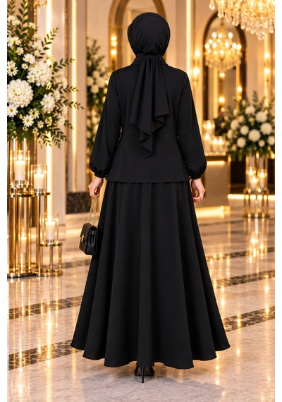 Gül&can Butik İkili Takim Şık Sade Ve Zarif Etek Gömlek Takımı Siyah