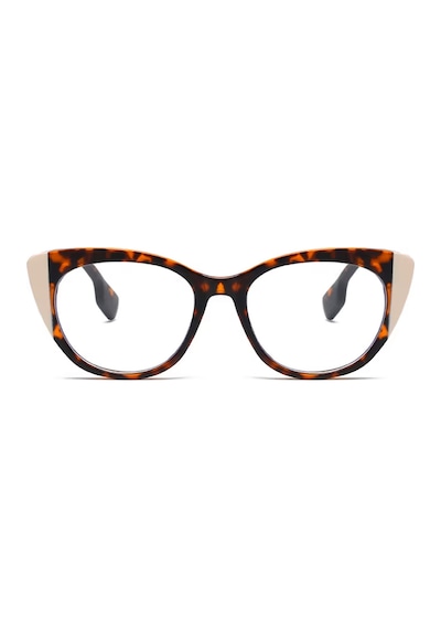 Metora Leopar Desen Bej Kemik Çerçeve Kedi Gözü Vintage Retro Gözlük