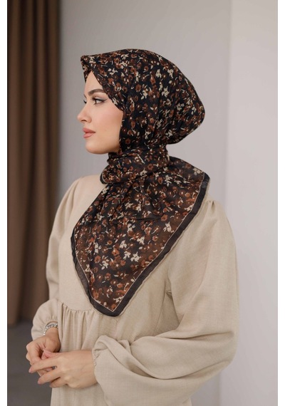 Mimiyum Flora Desen Soft Eşarp Kahve