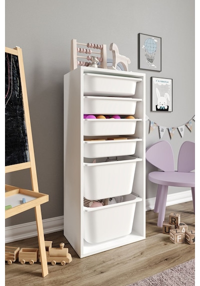 %100 Mdf - Large Mono 6 Sepetli Oyuncak Dolabı Beyaz