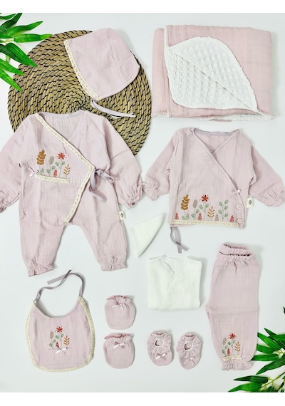 Alpbebe Belize İlkbahar Organik Müslin 10 Parça Yenidoğan Set - Pembe Pembe