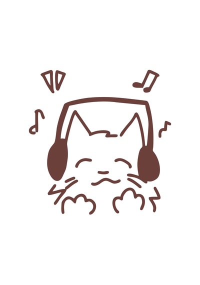 Müzik Dinleyen Kedi Sticker 17x17 Cm Kahverengi
