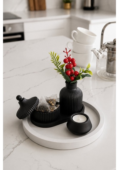 Siyah & Beyaz Modern Seramik 6 Parça Dekor Seti Minimalist Ve Şık Tasarım