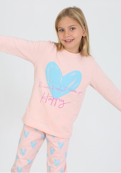 Kız Çocuk Uzun Kollu %100 Pamuklu Pijama Takımı Happy Heart Somon SOMON