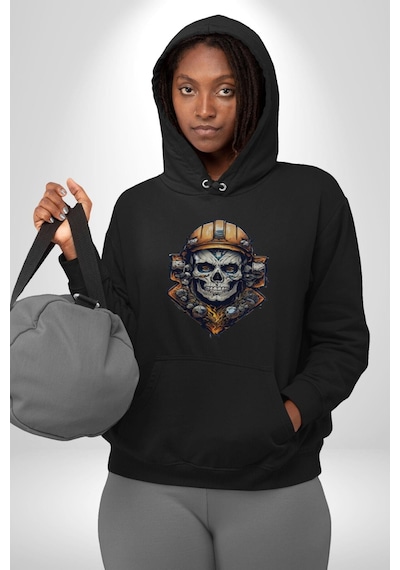 Maden İşcisi Kuru Kafa Kadın Erkek Siyah Kapüşonlu Sweatshirt Hoodie Siyah