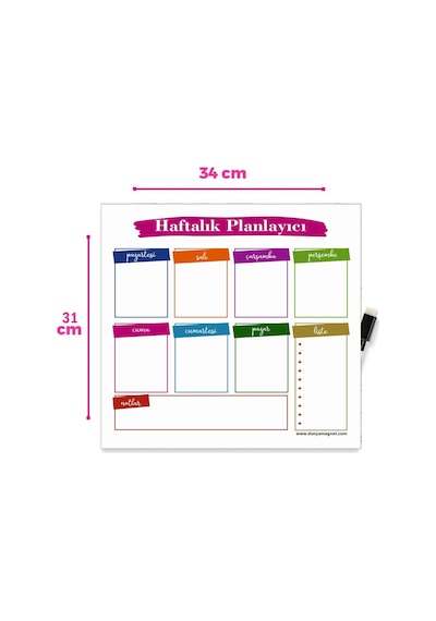 Haftalık Magnet Planlayıcı, Yazı Tahtası Pano + 2 Kalem