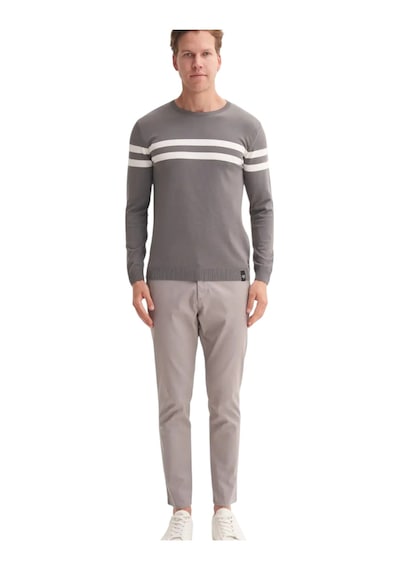 Cazador Slim Fit Viskon Kumaş Basic İki Çizgili Bisiklet Yaka Kazak Gri Melanj