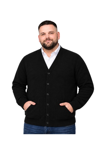 Battalmoda Erkek Büyük Beden Siyah Cepli Düğmeli Triko Hırka 3xl-4xl-5xl-6xl