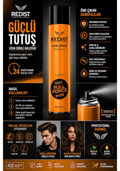 Saç Spreyi Ultra Strong Güçlü Tutuş Gün Boyu Etkili Vegan 400 Ml