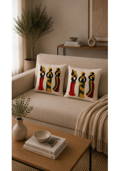 Punch Nakış İşlemeli 2'li Kırlent Kılıfı 40x40 Çok Renkli
