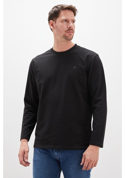Fullamoda Baskılı Bisiklet Yaka Sweatshirt Siyah