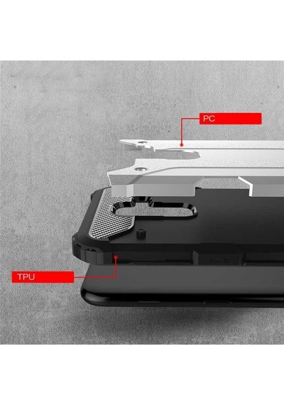 Noktaks - Samsung Galaxy Uyumlu A6 Plus 2018 - Kılıf Çift Katman Zırh Tank Crash Military Kapak - Gold