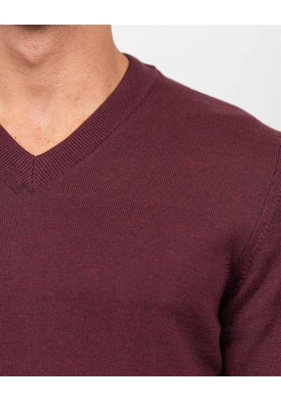 Erkek V Yaka Triko Slim Fit Pamuklu Kazak Ncs Jeans 3002-Bordo