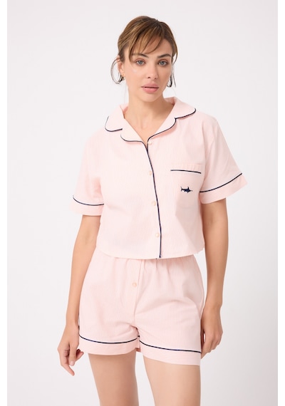 Lespadon Marısılk Kadın Yazlık Şortlu Crop Gömlekli Pijama & Lounge Takımı-3230 Pembe