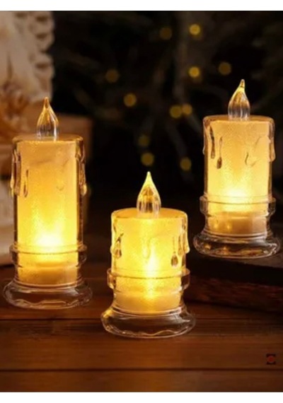 Ledli Pilli 3lü Set Mum Görselli Gece Lambası Açık Kahverengi