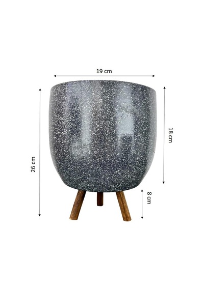 Bitki Tasarımı Ev Dekorasyon Aksesuar Gri Granit Toprak Saksı Saksılık Salon Çiçeklik 3 Ayaklı - 19 Cm Belirtilmemis