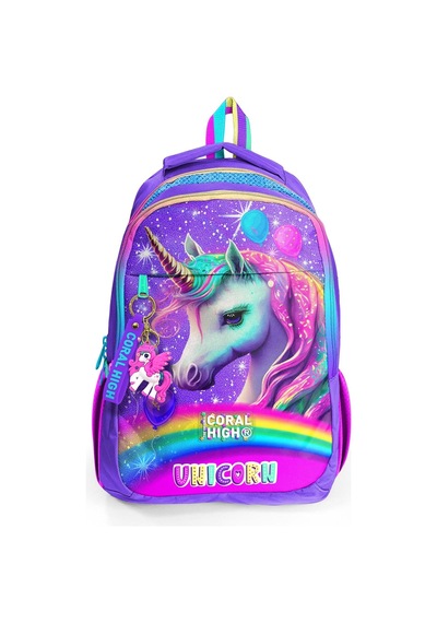Coral High Kids Mor Simli Unicorn Desenli Üç Bölmeli Okul Sırt Çantası 23663