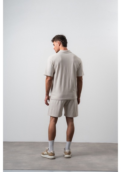 Erkek 242 Nakışlı Regular Fit T-shirt Şort Takım Bej