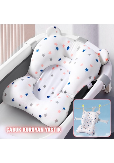 Katlanır Bebek Yıkama Banyo Küveti Seti 7 Parça Termometreli Yastıklı Katlanabilir Banyo Seti