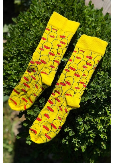 Lousocks Unisex Sarı Ördek Desenli Renkli Soket Çorap