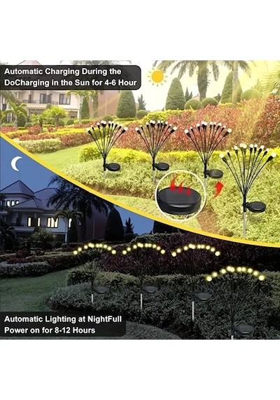 8 Ledli Güneş Enerjili 2 Modlu Sarı Işık Bahçe Aydınlatma Lambası Solar Bahçe Süsü Amber - Beyaz - Mavi
