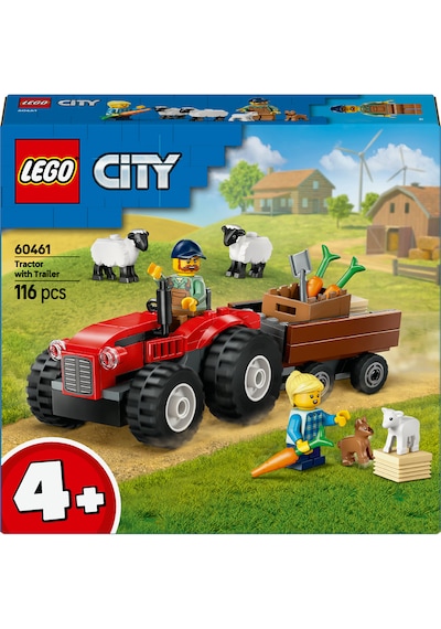 LEGO® City Römorklu Kırmızı Çiftlik Traktörü ve Koyun 60461 - 4 Yaş ve Üzeri Çocuklar için Yaratıcı Oyuncak Yapım Seti (116 Parça)