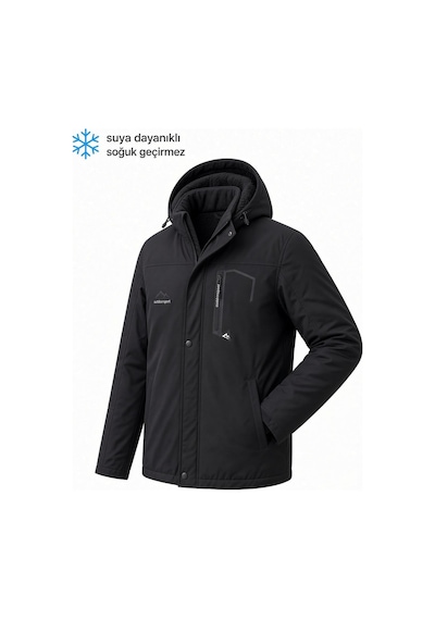 Oksit Tuc 2034 İçi Polar/kürk Astarlı Su İtici Termal Softshell Erkek Mont - Soğuk Geçirmez Spor Kaban Büyük Beden Erkek Mont Siyah