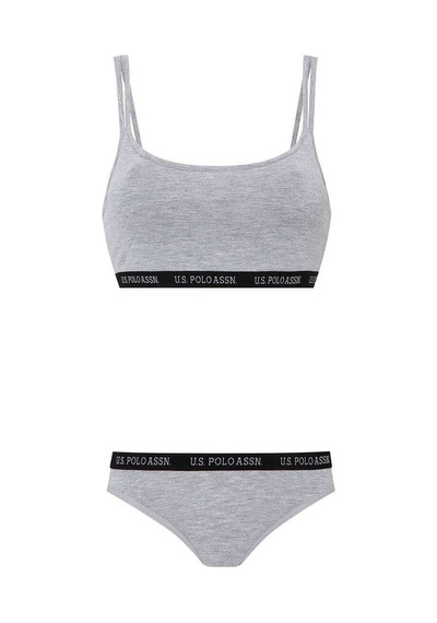 U.S. Polo Assn. Kadın Gri Melanj Büstiyer Slip Set 65004 Gri