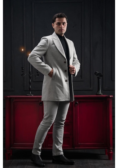 Advante Slimfit Kırlangıç Yaka Düğme Kapamalı Erkek Kaşe Kaban 001