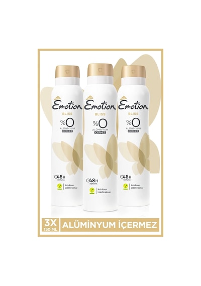3 Adet Emotion Bliss Kadın Vegan Deodorant 150 Ml Hızlı Kurur, Leke Bırakmaz Diğer