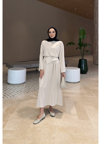 Riella Butik Lorea Oysho Tesettür Takım Krem