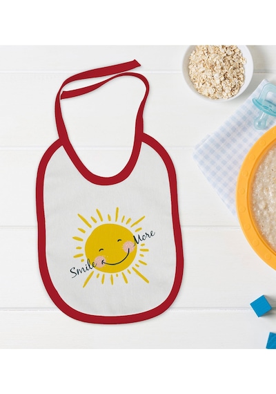 BK Kids Smile Tasarımlı Kırmızı Bebek Mama Önlüğü-2 Kırmızı