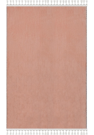 Vl Comfort Düz Saçaklı Peluş Halı Ekru Pembe