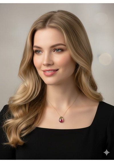 925 Ayar Papatya Silver Gökkuşağı His Taşı Kolye.rose.gold.rodaj Gümüş
