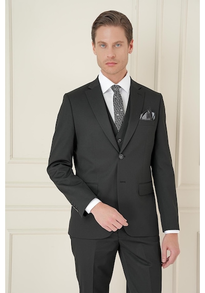 Efor Slim Fit Çift Yırtmaç Düz Siyah Klasik Takım Elbise Tk 913 Siyah