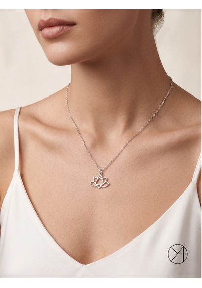 Tasarım Lotus Çiçeği Gümüş Kolye Oyot319