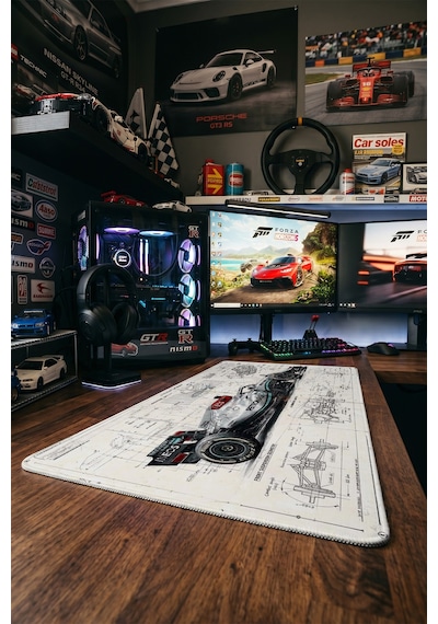 Mercedes Amg Petronas Formula 1 Teknik Çizim 40x90 Cm Oyuncu Mousepad Kaymaz Taban Büyük Boy Mousepad